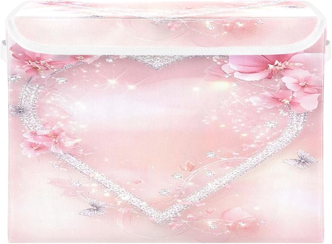senya Valentines Baskets Collapsible Storage Bins with Lids Love Butterfly Storage Boxes Clothes Baskets for Organizing