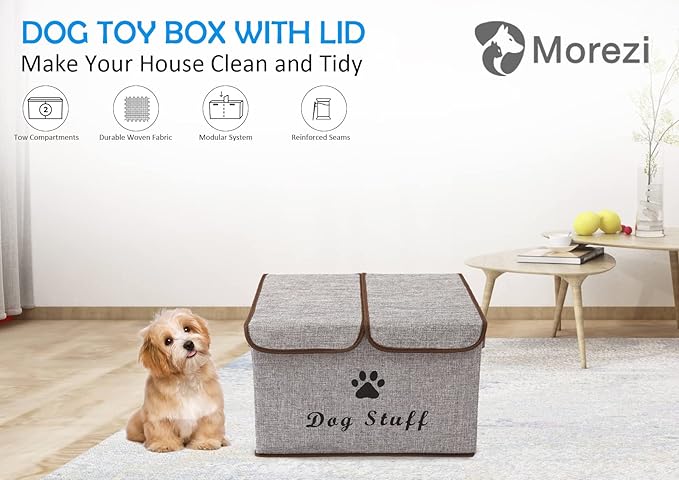 Dog toy box with lid dog storage organizer perfect basket for dog toys living room playroom closet home organization and storage - LightGray