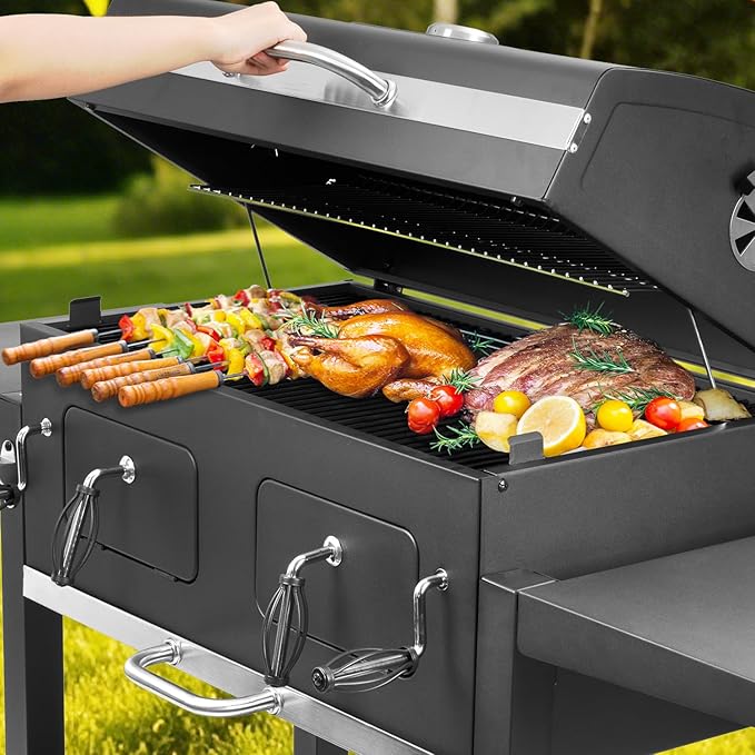 Kenadne Charcoal Grill Outdoor BBQ Grill Extra Large Cooking Area 794 Square Inches with Two Individual &amp Adjustable Charcoal Tray Foldable Side Tables for Outdoor Cooking grill Backyard
