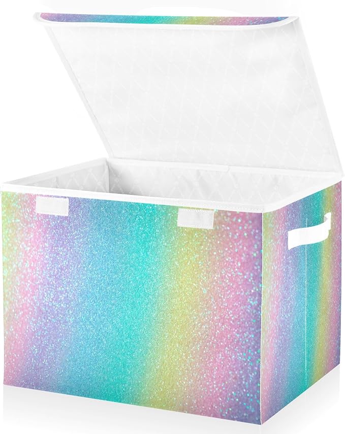 Iridescent Rainbow Glitter Gradient Stock Storage Container with Lid Stackable Bed Storage Clothing Storage Containers