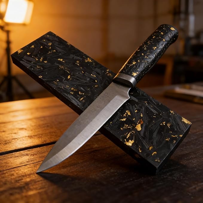 DIY Resin Knife Handle Blank Material Gold Foil Crushed Carbon Marble Texture(2pcs135x40x4mm)