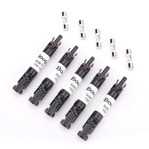 BougeRV 5PCS 15A Solar Fuses Holder Inline 5PCS PV Inline Fuse Holders 15 Amp for Solar Panel and Solar Controller Waterproof Solar Fuse Connector Solar Surge Protection Device