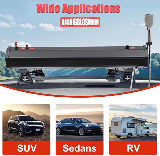 Portable Camping Solar Shower 4.8/5.3/7.9Gal Roof Rack Water Tank with 5.58ft Hose &amp Storage Bag Outdoor Activities Water Supply for SUVs Sedans RVs Trucks5.3Gal/20L
