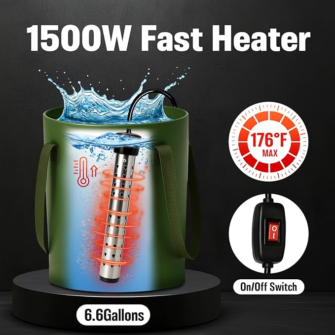 Portable Camping Shower 6000mAh Rechargeable Shower Pump Large Capacity Foldable Bucket 6' 7 Filtered Shower Head Summer Beach Outdoor Camp Showering Hiking Pet Bath RV Car Wash Water Plant