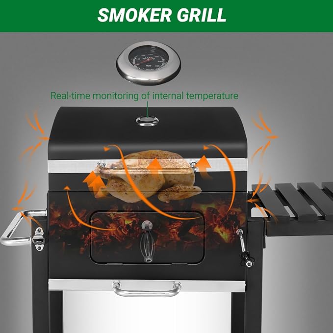 Outvita Large Barrel Charcoal BBQ Grills with 794 SQ.IN. Cooking Area Outdoor Barbecue Grill with Adjustable Charcoal Tray &amp Foldable Side Table for Backyard Patio Picnic