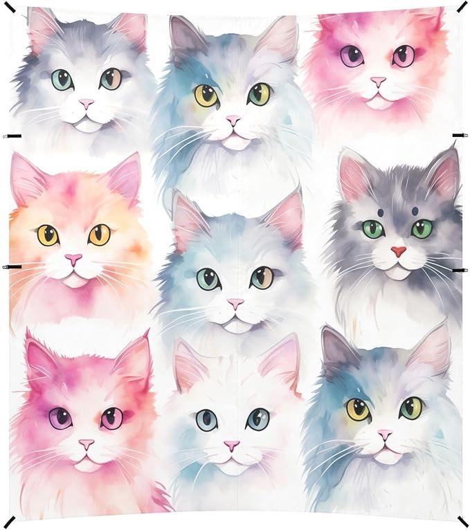 ALAZA Cute Cat Watercolor Kitten Beach Tent Sun Shelter UPF50+ Protection Beach Shade Canopy w/ 4 Sandbags for Outdoor Camping Fishing Backyard Fun Picnic 10x9 ft