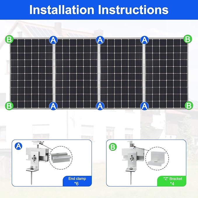 10PCS Solar Panel Mounting Brackets Solar Panel Mount for 1-4PCS Thickness 1.4” Solar Panels Solar Panel Brackets with 10x 6 Mini Rails 4X Water Drain Clips for ShingleSlateMetal and Tin Roof