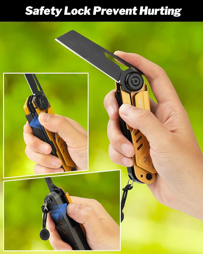 VIPERADE VAK4 Multitool Pocket Knife for Men Multifunctional 21-in-1 Multitool Pocket Knife with Pouch Outdoor Camping Survival and Everyday Use (K4-Yellow)
