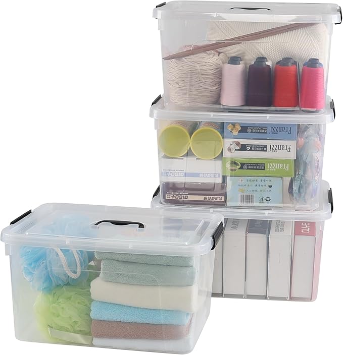 Pack of 4 Latch Storage Box 17.5 L Clear Container Box with Handle