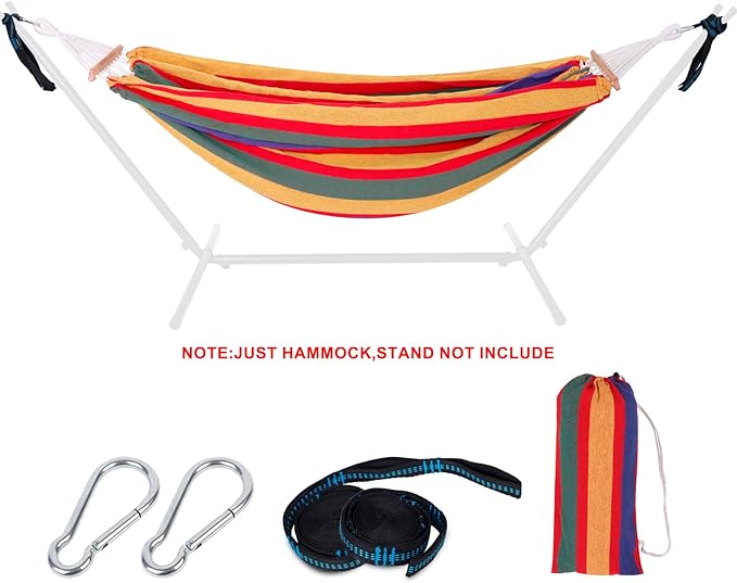 Cotton Hammock with Spreader BarPortable Camping Hammock with Travel BagTree Straps KitPerfect for GardenPatio and Backyard