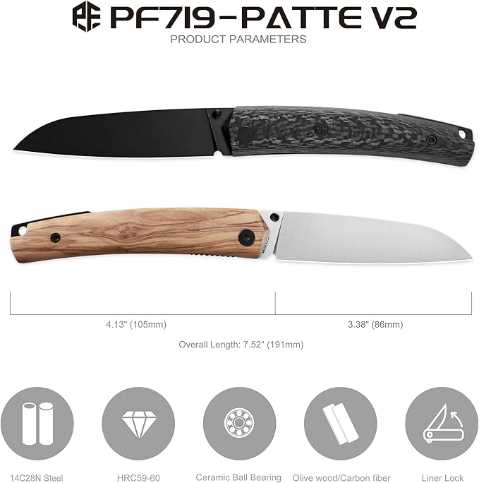 Petrified fish PF719 Patte Folding Knife3.38 14C28N Steel Satin Blade White Burl Wood Handle Thumb Stud Liner lock Pocket Knife