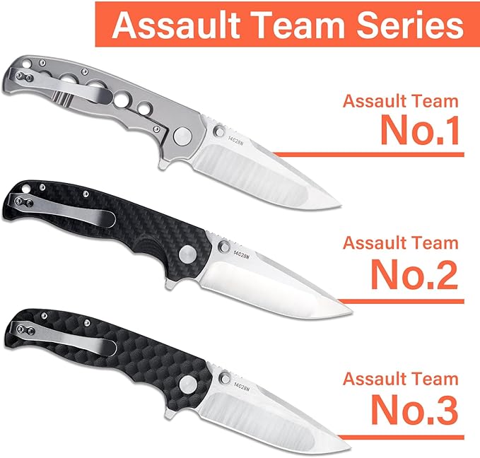 Men's Folding Pocket Knife – 3.4 Sandvik 14C28N Blade G10 Handle Ceramic Bearings Liner Lock Deep Pocket Clip – EDC Knife for Outdoor Hiking Survival Use