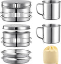 Stainless Steel Camping Cookware Mess Kit - Portable Backpacking Cooking Set with Pot/Plates/Cups &amp Storage Bag Outdoor Cookware for Hiking Picnic Camping &amp Backpacking Adventures（8PCS）