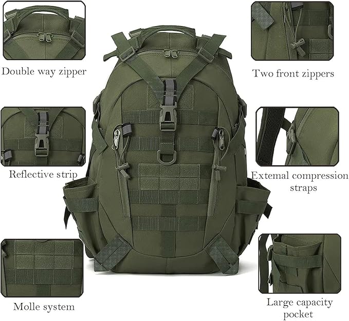 QT&ampQY 35L Military Tactical Backpack Large Army Rucksack Molle Bug Out Bag Assault Pack Outdoor Camping Hunting Laptop Daypack