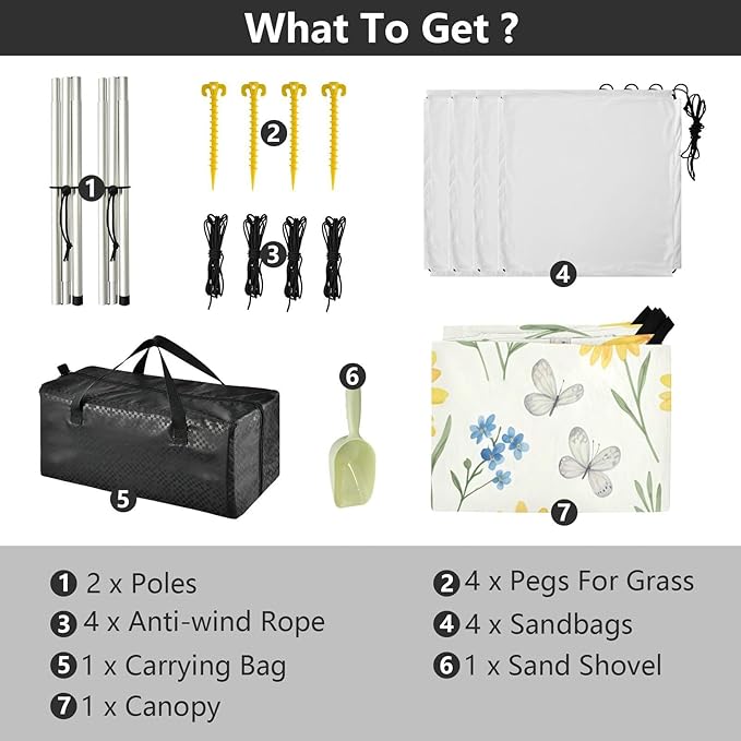 xigua Daisy Beach Tent Sun Shelter with Carrying Bag - Silver Coated Oxford Fabric Beach Canopy for Beach Camping Fishing - Includes Windproof Ropes Sandbags &amp Stakes