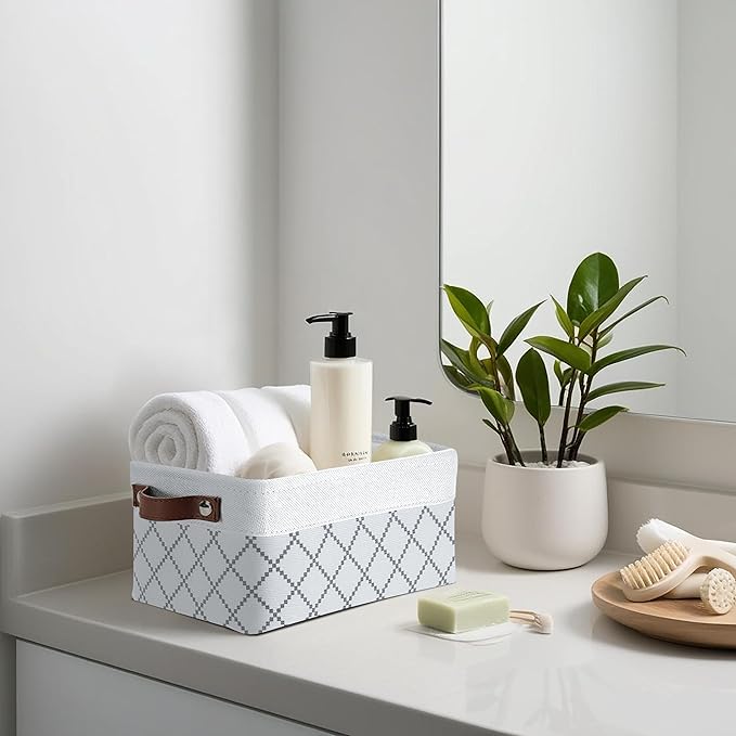 DECOMOMO Small Storage Basket Closet Storage Bins Baskets for Organizing Shelves (White Check Small - 6 Pack)