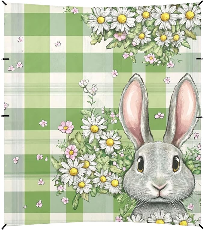 Green Buffalo Plaid Bunny Rabbit Ears Flower Easter Beach Cabana Tent UPF50+ Protection Lightweight Shade Sun Shelter with Carrying Bag for Camping Picnics Backyard &amp Fishing