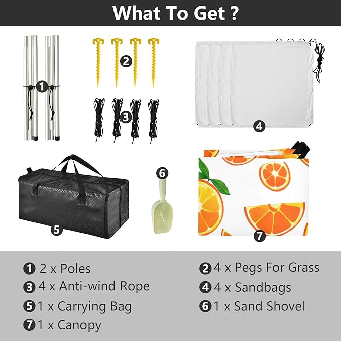 xigua Oranges Beach Tent Sun Shelter with Carrying Bag - Silver Coated Oxford Fabric Beach Canopy for Beach Camping Fishing - Includes Windproof Ropes Sandbags &amp Stakes