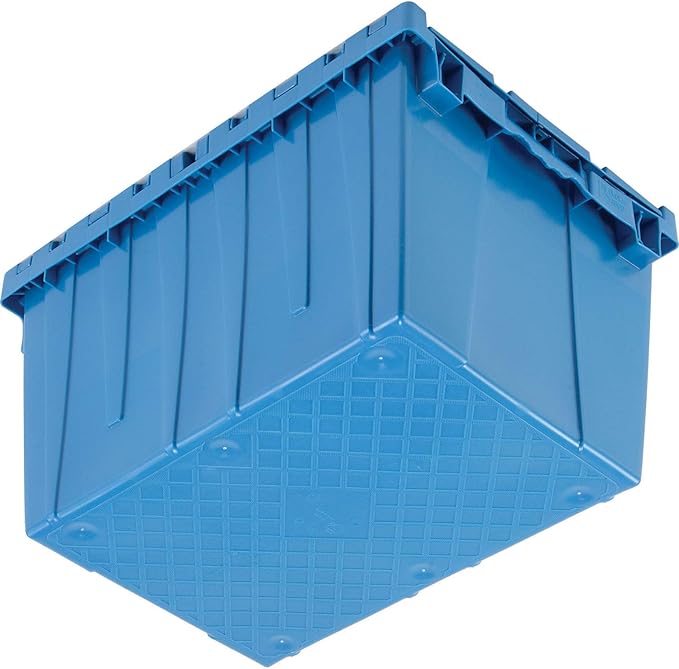 Monoflo Plastic Distribution Container With Hinged Lid 21.9 x 15.2 x 12.8” Blue