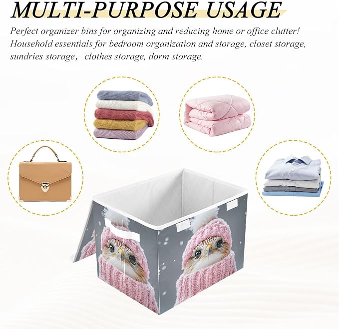 AIXIWAWA Lidded Storage Cube (Cute Bird in Winter) Fabric Foldable Closet Bins with Flip Lid and Handles Organizer Basket Container 16.5 x 12.6 x 11.8 IN
