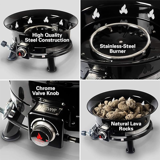 Outland Living Firebowl Smokeless Fire Pit Round Outdoor Portable Propane Gas Fire Pit with UV and Weather Resistant Durable Cover 24-Inch Diameter 58000 BTU Black 883 Mega For Outside Use