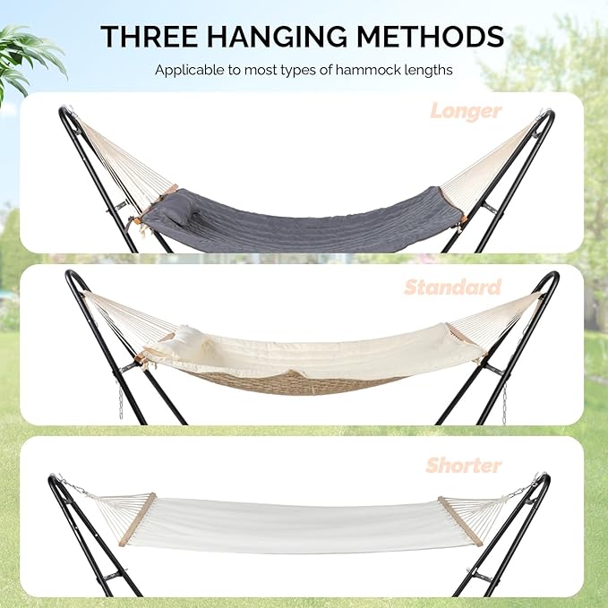 ONCLOUD Sandblasted Iron Hammock Stand only Heavy Duty Adjustable Hammock Frame Fits Various Hammocks Portable Double-Barrel Hammock Support for Outdoors Patio Garden Yard 550 LBS Black