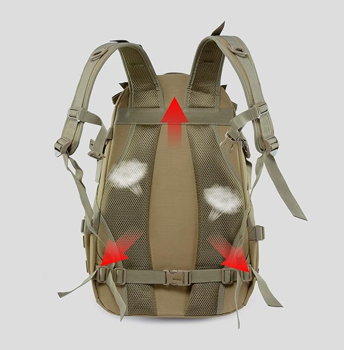 Tactical Backpack with Reflective Bars for Men Military Molle Bag 35L Army 3 Day Assault PackHiking Daypacks for Camping Trekking Hunting Traveling MotorcycleKhaki