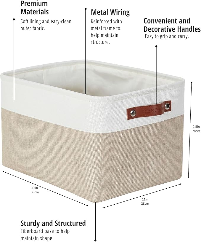 DECOMOMO Storage Baskets for Shelves - Fabric Storage Bins Linen Closet Organizers and Storage (Beige &amp White Large - 4 Pack)