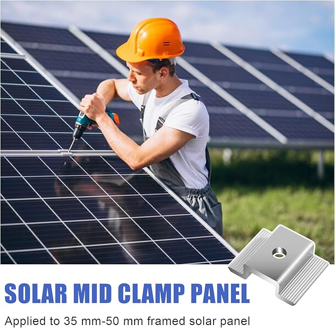 42 Pack Solar Panel Mid Clamps Solar Panel Clamps Bulk Solar Panel Bracket Aluminium Mounting Accessories for Solar Panel Mounting for Tin Roof Flat Roof Sheet Roof Silver