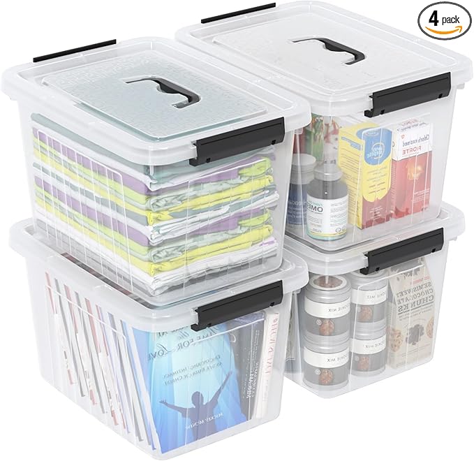 18 Quart Clear Plastic Storage Box with Handle Latching Bins with Lid 4 Packs