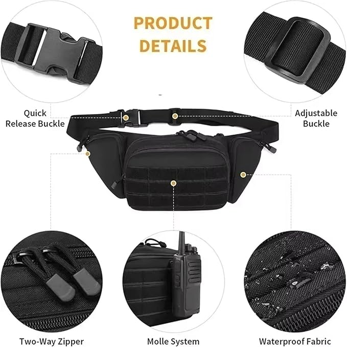 Tactical Nylon Shoulder &amp Waist Pack Hiking Chest Sling Fanny Pack with MOLLE High Capacity Phone &amp Gear Organizer