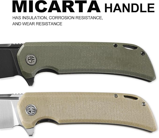 Petrified fish PFB05 Tunny Folding Knife3.86 14C28N Steel Black Stonewashed Blade Micarta Handle Folding knife for EDC Camping Outdoor (Green Stonewashed)