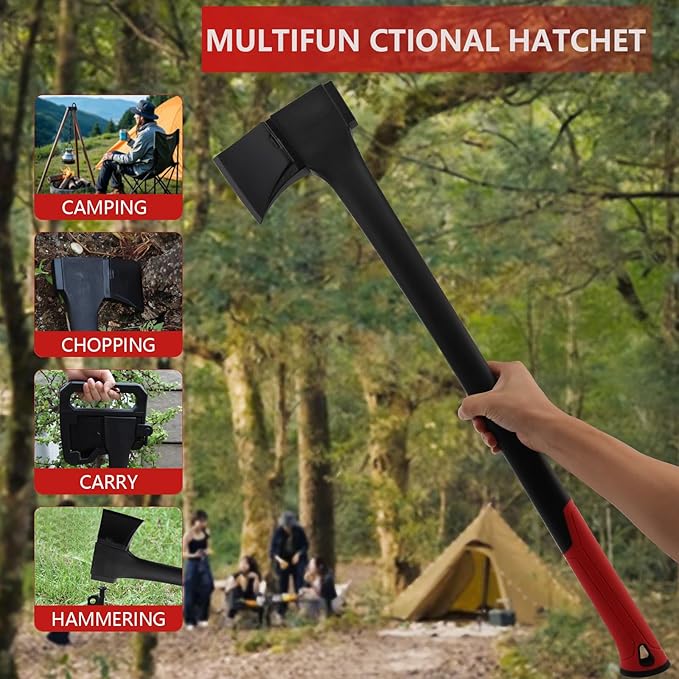 Camping Hatchet 28 InchSurvival Hatchet Tactical for Wood Chopping and KindlingHatchet Axewith V Grind Blade Lightweight Nylon Fiber Handlefor Outdoor Survival Gardening Hiking(M)