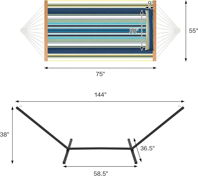 Homgava Two Person Hammock with Stand for Outside Heavy Duty Outdoor Patio Hammock with Portable Steel Stand Large Double Hammocks480lbs Capacity.(Grey Stripes)