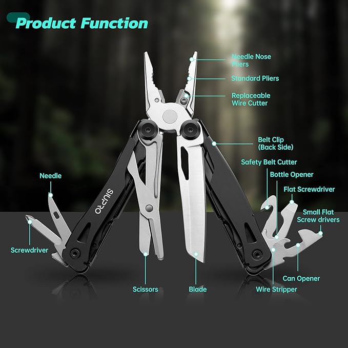 SIUPRO Multitool Pocket Knife for Men Women Tactical Multi-Tool Pliers Scissors with Clip Nylon Sheath All Safety Locking Multipurpose Camping Survival Gear Gifts Ideas