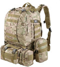 Tactical Backpack 55L with Built-up 3 MOLLE Bags Rucksacks for Travelling