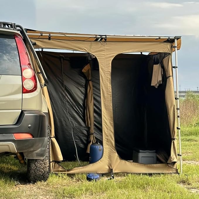 Car Camping Shower TentShower Awning for Roof Rack with RoofCar Side Shower Room with Led Light Strip &amp Storage BagPortable Privacy Shelter Bathroom Outdoor Camping Changing Room