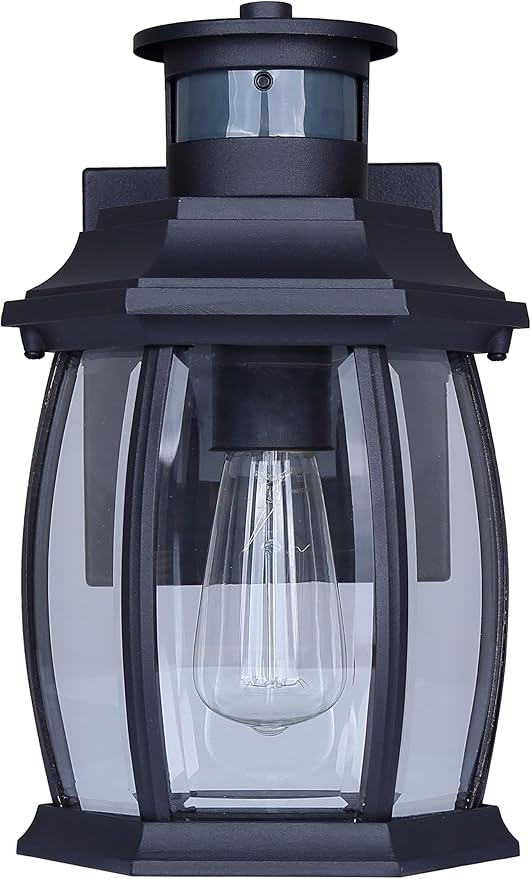Grovehaven 1-Light Outdoor Light 10-inch Black Finish Wall Mounted with Clear Glass Built-in Motion Sensor/Photocell Lighting for Entryways Patios Porches