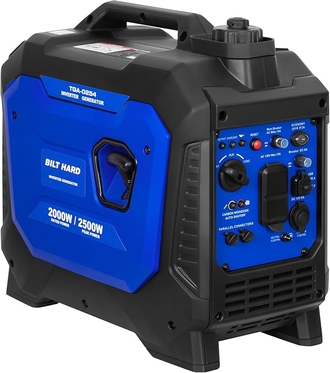 BILT HARD Portable 2500W Generator with CO Safety Sensor 120V AC Duplex Receptacle and 12V DC Output Super Quiet 4-Cycle Engine Portable Outdoor Generators for RV and Emergencies
