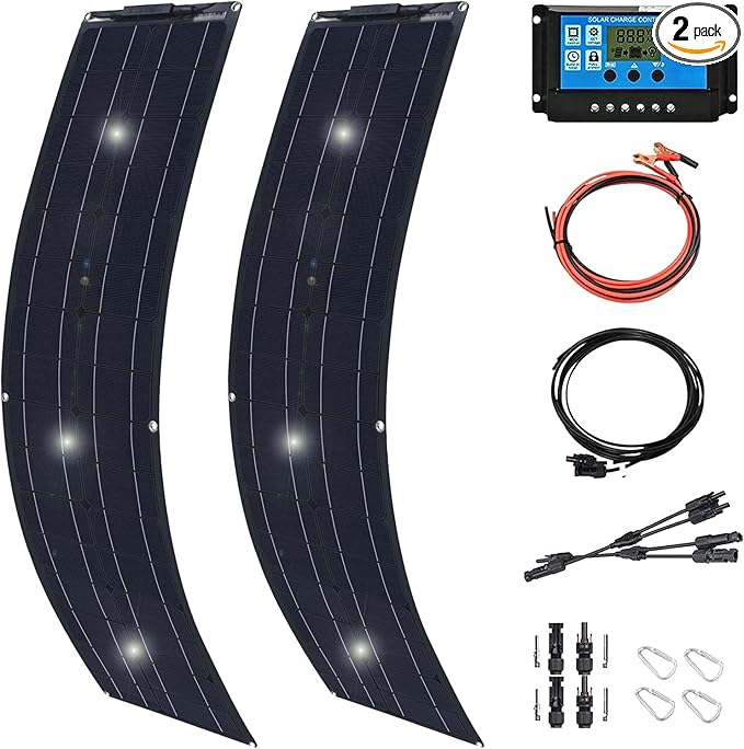 600 Watt Solar Panel Kit with Charge Controller(40A) 2pcs 300 Watt Flexible Monocrystalline Solar Panel kit Photovoltaic Module for 12-48V Battery Charging Car Battery Camper RV