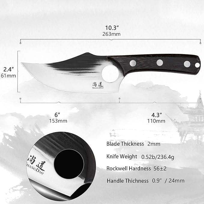 SHANGDAO Boning Knives 6 ″ Viking Boning Knife for Meat Cutting High-carbon steel Chopper Knife Forged Blade &amp Wood Handle Hand Forged Full Tang Knife