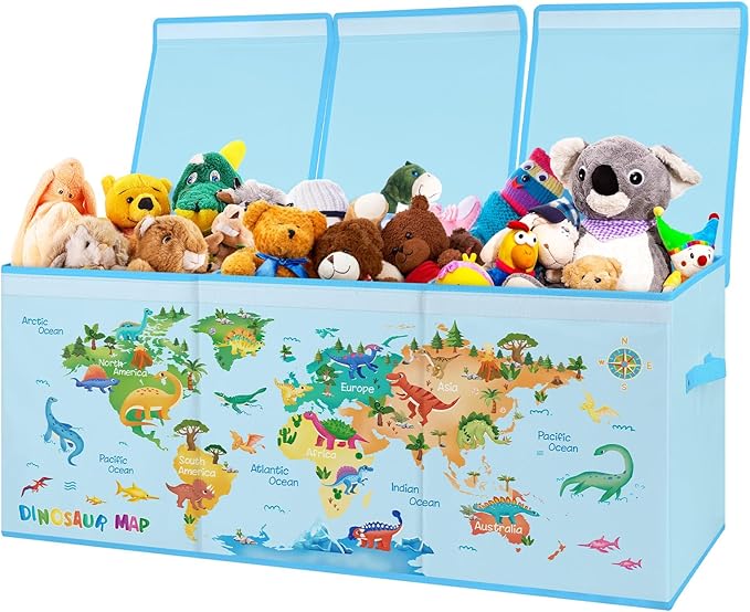 decalsweet Kids Toy Box Storage Chest Collapsible Storage Bin with Lids Handles for Boys Girls Toddler Large Kids Toy Organizer Box for Kidsroom Bedroom Playroom Nursery37.7x12.5x15.7