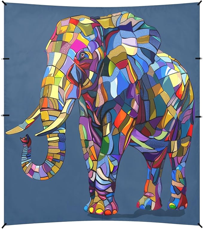 ALAZA Mosaic Elephant Rainbow Color Beach Tent Sun Shelter UPF50+ Protection Beach Shade Canopy w/ 4 Sandbags for Outdoor Camping Fishing Backyard Fun Picnic 10x9 ft