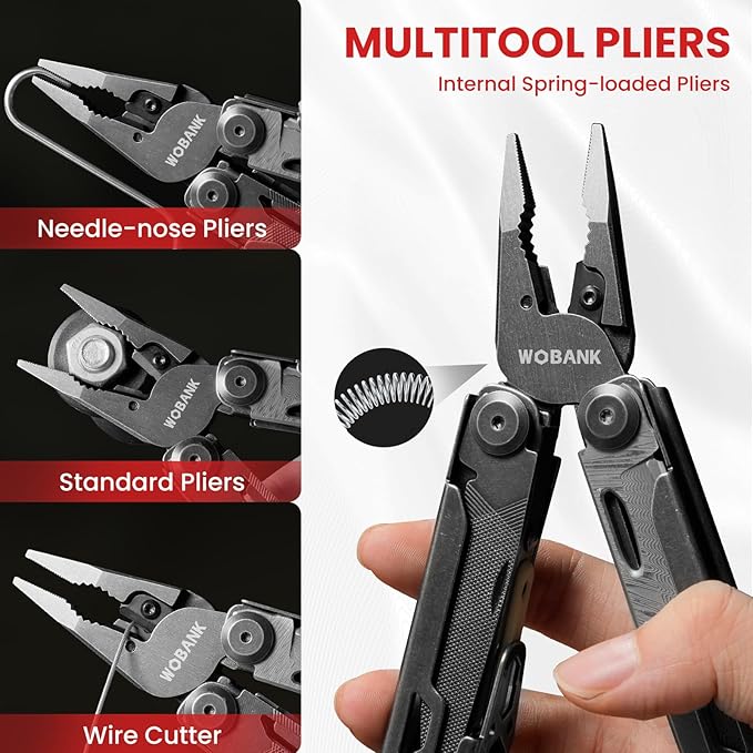 Multitool 33-in-1 Stainless Steel Multi Tool Pliers with Screwdriver Sleeve Damascus Pocket Knife Nylon Sheath for Outdoor Survival Camping Hiking Simple Repair