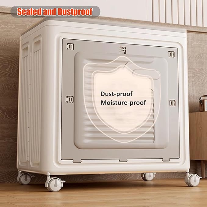 2PCS Folding Storage Bins With Lid And Wheels 120L/108QT Large Capacity Storage Organizer Clothes Storage Box For Home Office And Dorm