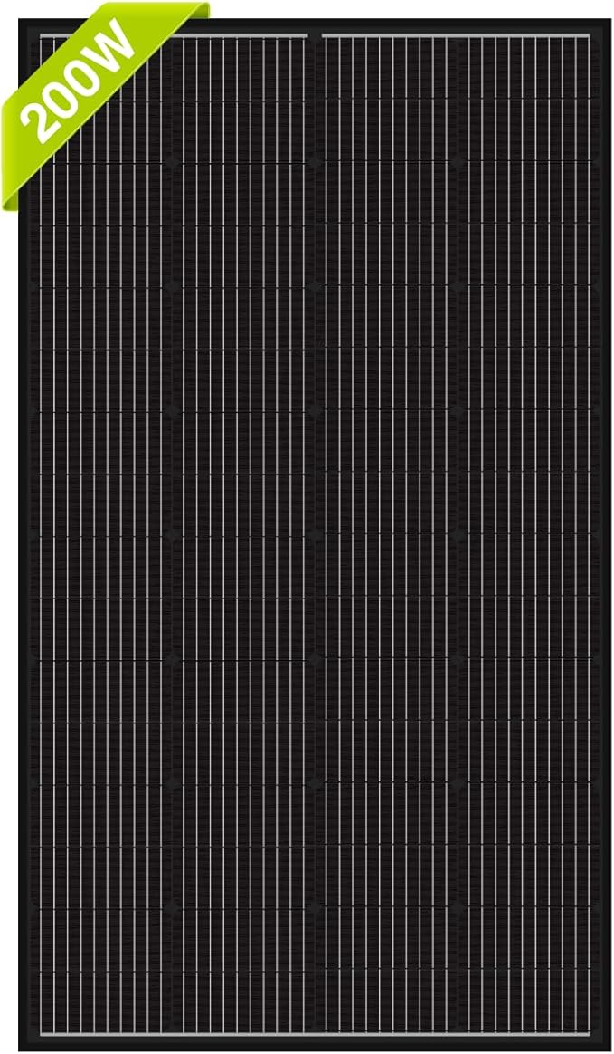 Newpowa 10BB Cell 200W Monocrystalline 200 Watt 12V Solar Panel Black Frame High Efficiency RV Marine Boat Off Grid