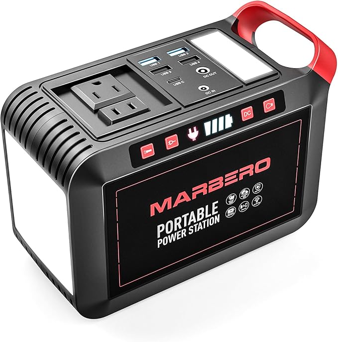 MARBERO 200W Portable Power Station 148Wh Camping Solar Generator Laptop Power Bank with AC Outlet 110V DC USB QC3.0 LED Flashlights for CPAP Home Outdoor Trip Emergency Backup