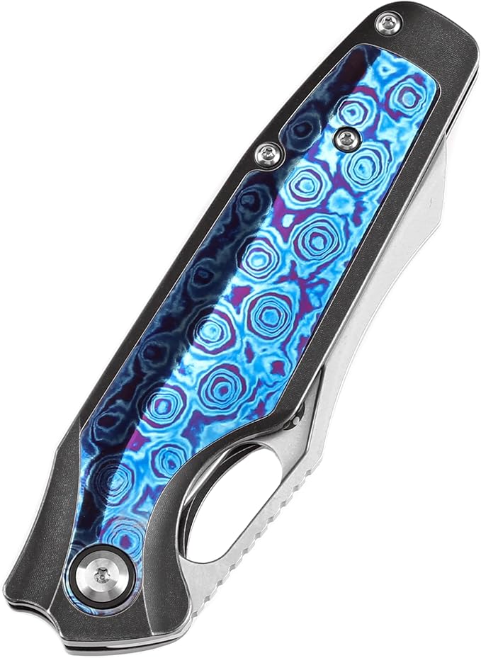 KANSEPT Tuckamore Camping Pocket Knives for Men 8.12in Folding Pocket Knives with 3.54in Stonewashed CPM 20CV Material and Blackwash Titanium Timascus Handle for Outdoor Tactical Survival K1052A6