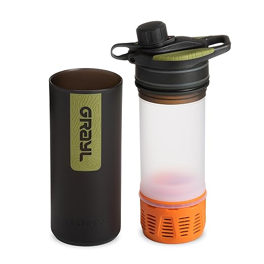 GRAYL GeoPress 24 oz Water Purifier Bottle - Filter for Hiking Camping Survival Travel (Black Camo)