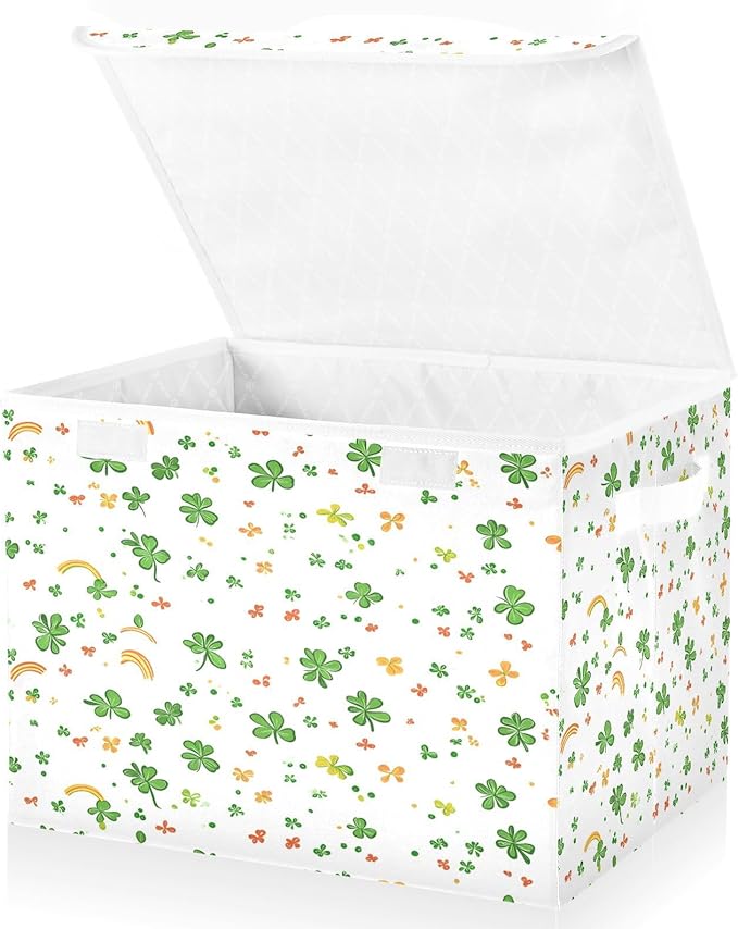 Cute St. Patrick's Day Patterns Fabric Storage Bins with Lids and HandleFoldable Storage Bins with LidsCloset Organizers for Clothes Storage Room Organization Office Storage Chest Organizer